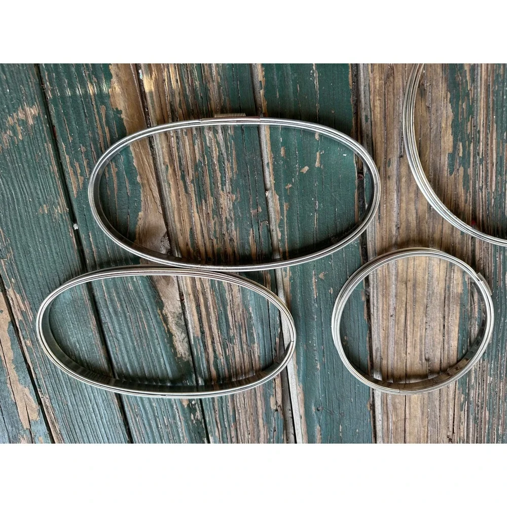 Vintage Silver Tone Metal embroidery hoops Set of 4 Oval Round DIY Hoops